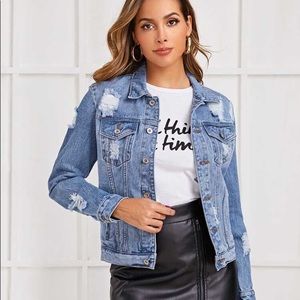 Ripped Topstitching Denim Jacket